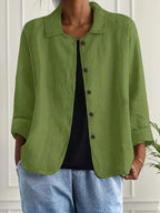 Cardigan camisero mujer algodón lino ligero de corte relajado con botones
