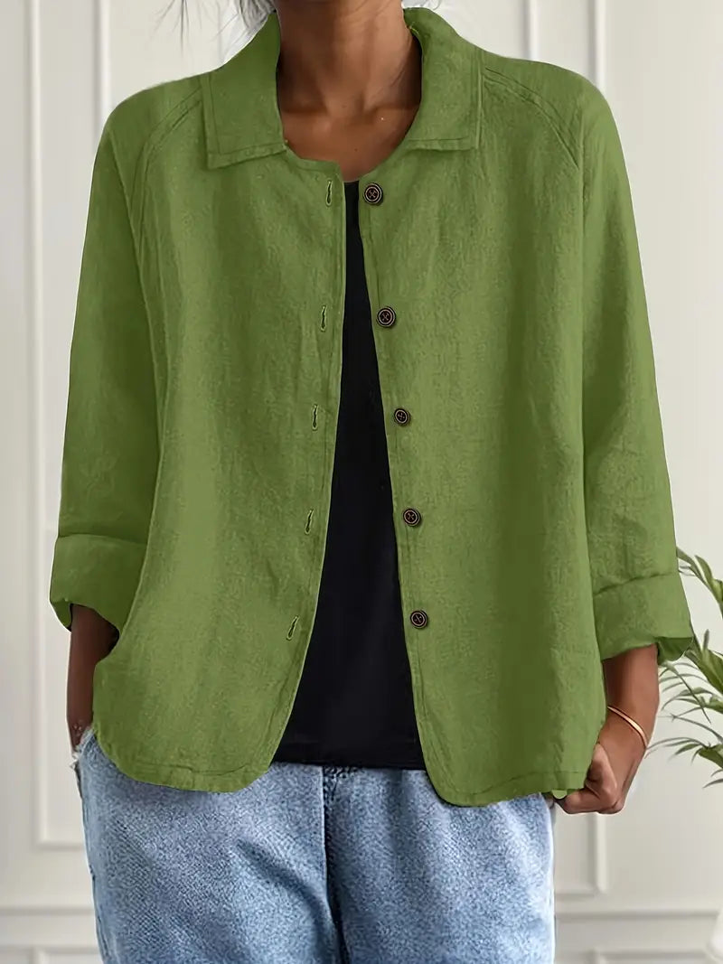 Cardigan camisero mujer algodón lino ligero de corte relajado con botones