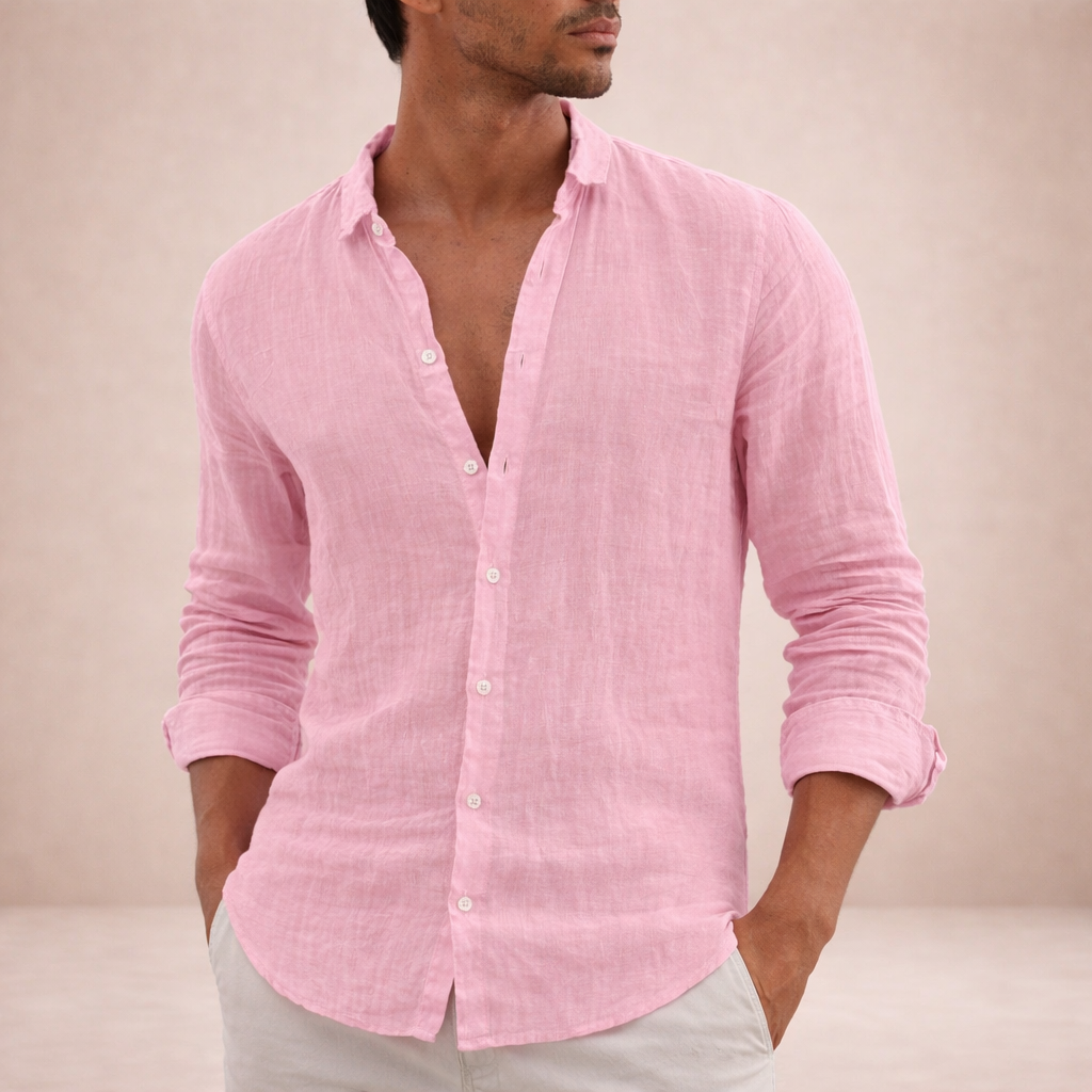 Camisa de Lino para Hombre | Ajuste Relajado, Cuello Abierto