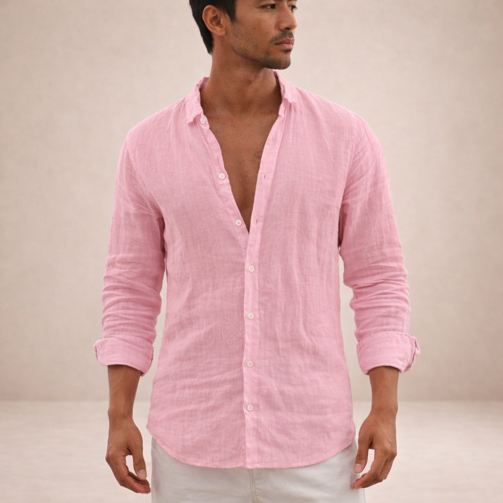 Camisa de Lino para Hombre | Ajuste Relajado, Cuello Abierto