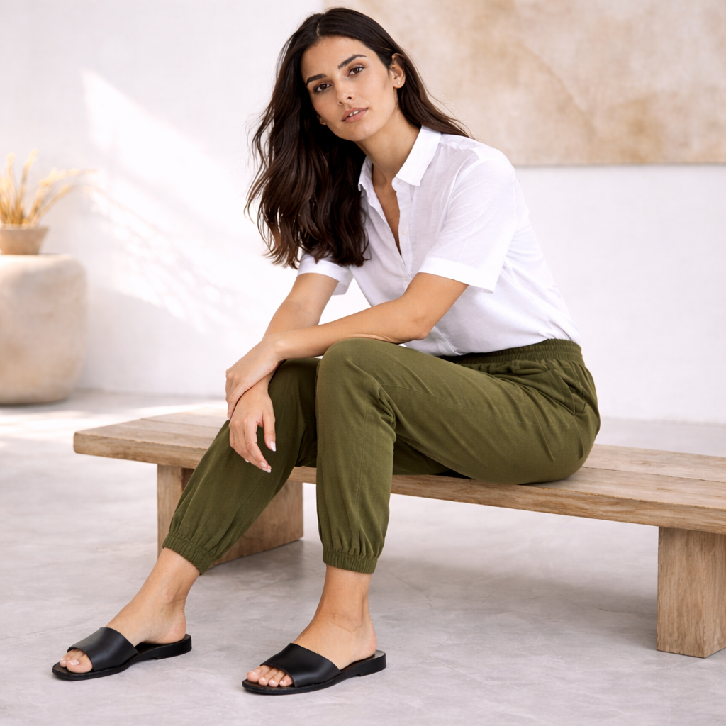 Pantalones de lino - Mujer jogger verano elástico