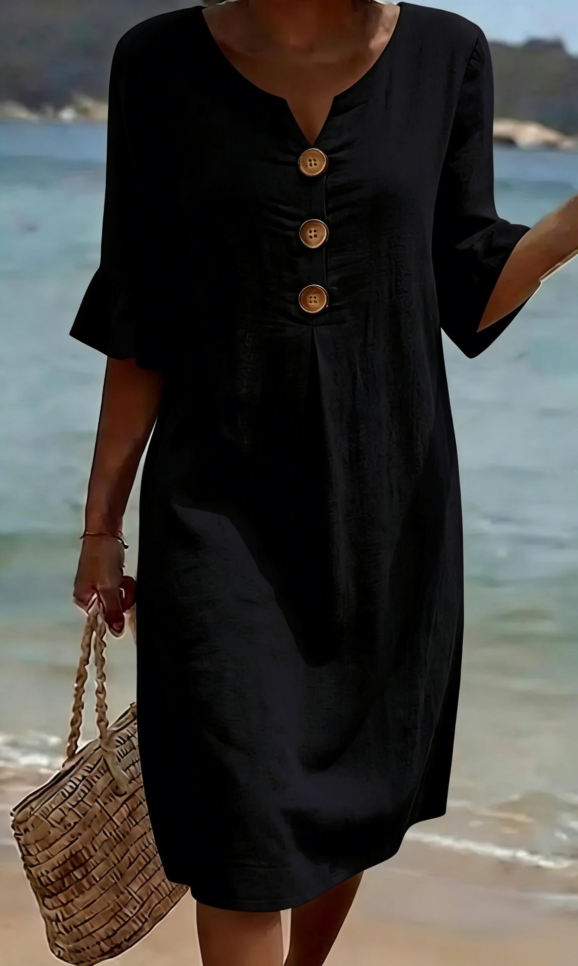 Vestido mujer algodón lino verano | Suelto con botones
