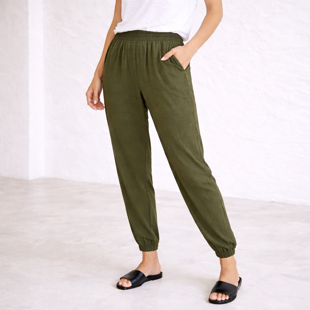 Pantalones de lino - Mujer jogger verano elástico
