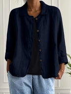 Cardigan camisero mujer algodón lino ligero de corte relajado con botones