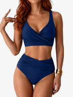 Bikini mujer cintura alta escote en V con tirantes anchos ajustables