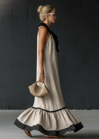 Vestido largo mujer con volantes cuello halter