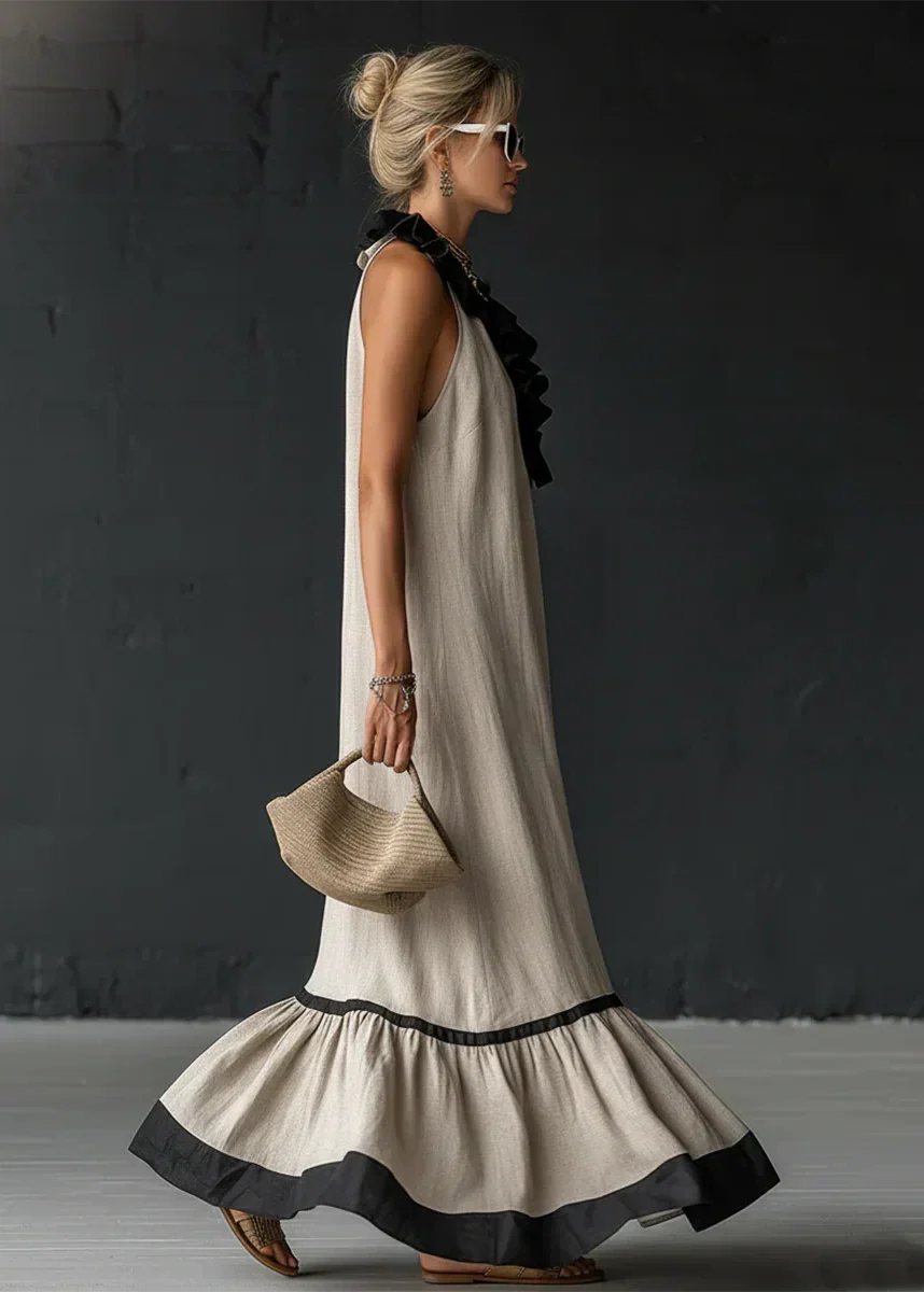 Vestido largo mujer con volantes cuello halter