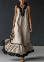 Vestido largo mujer con volantes cuello halter