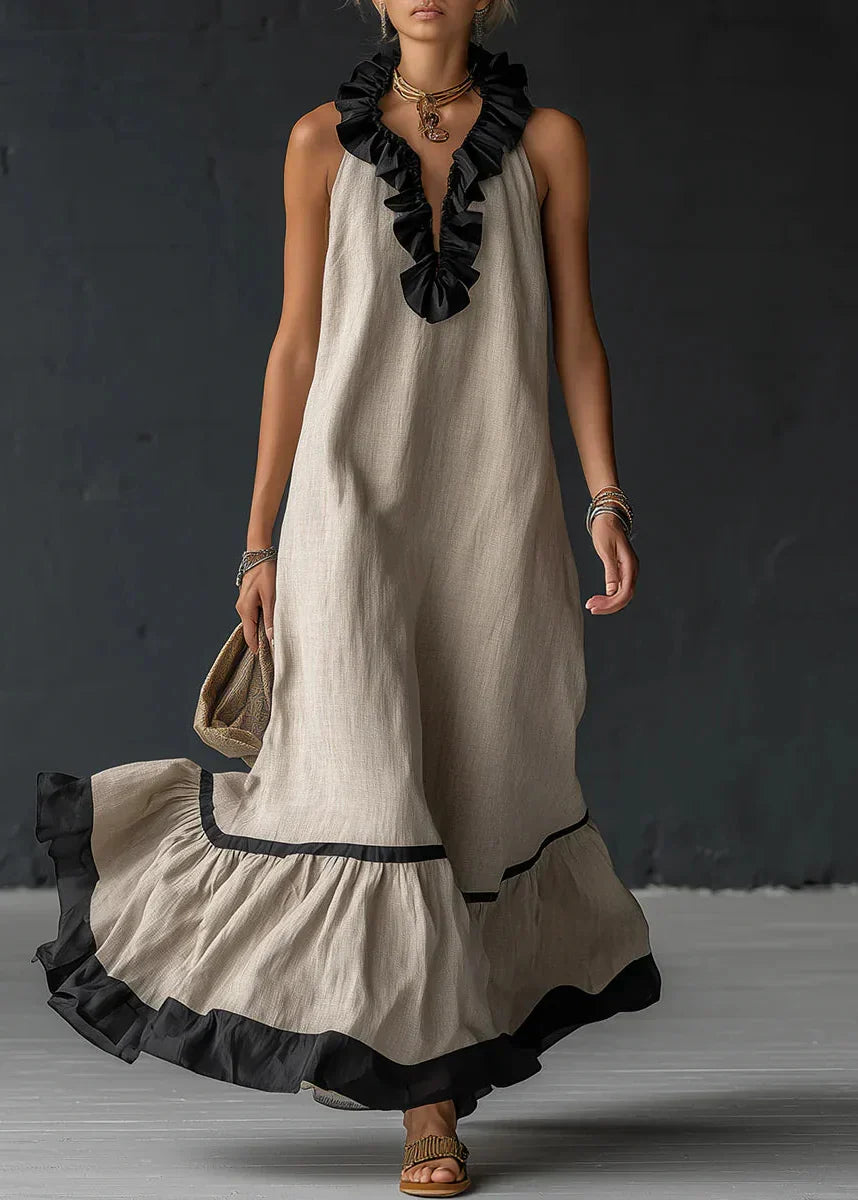 Vestido largo mujer con volantes cuello halter