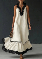 Vestido largo mujer con volantes cuello halter
