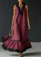 Vestido largo mujer con volantes cuello halter