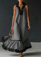 Vestido largo mujer con volantes cuello halter
