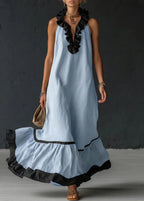 Vestido largo mujer con volantes cuello halter