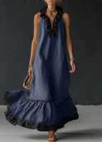 Vestido largo mujer con volantes cuello halter