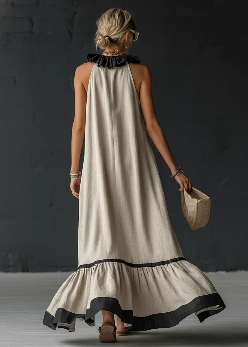 Vestido largo mujer con volantes cuello halter