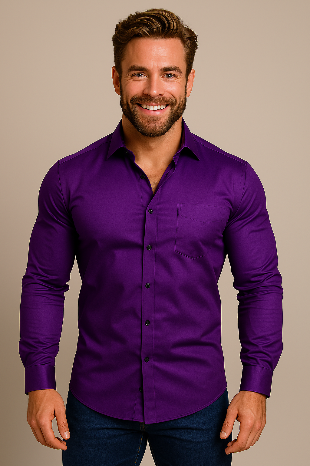 Camisa Hombre Manga Larga Ajuste Estructurado Sin Arrugas