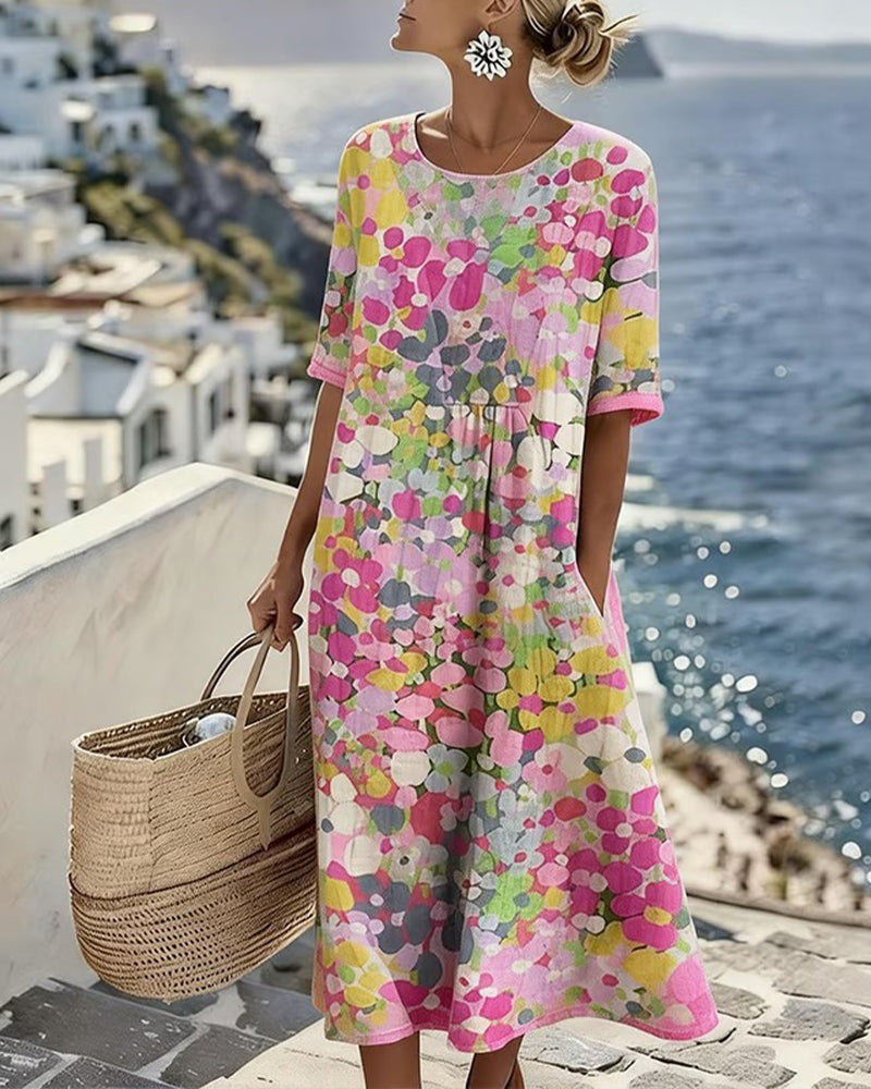 Vestido Midi Floral | Verano Suelto Mujer Manga Corta