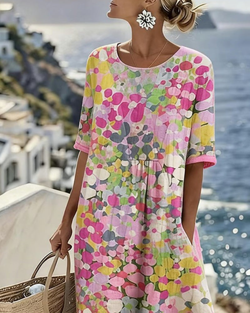 Vestido Midi Floral | Verano Suelto Mujer Manga Corta