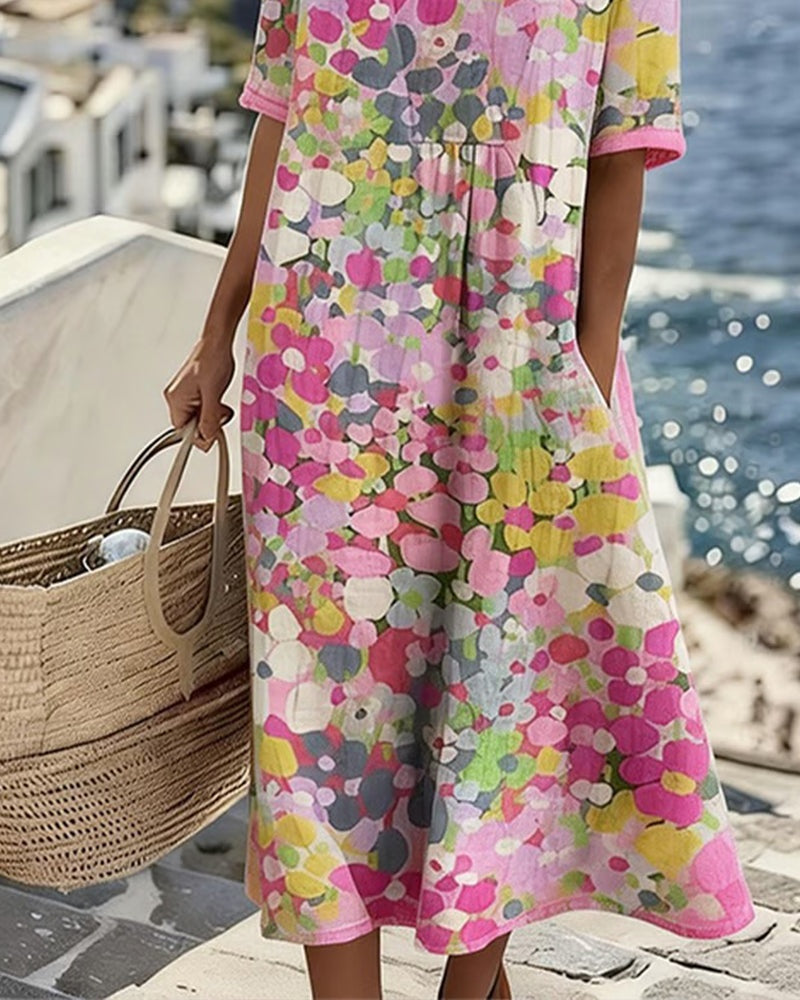 Vestido Midi Floral | Verano Suelto Mujer Manga Corta