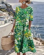 Vestido Midi Floral | Verano Suelto Mujer Manga Corta
