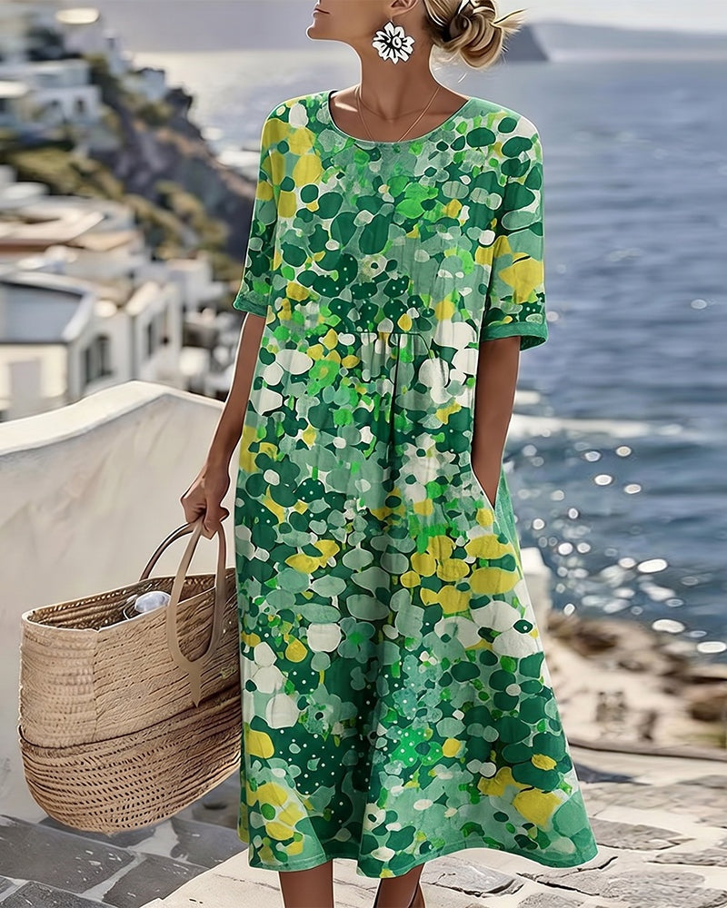 Vestido Midi Floral | Verano Suelto Mujer Manga Corta