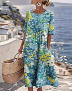 Vestido Midi Floral | Verano Suelto Mujer Manga Corta