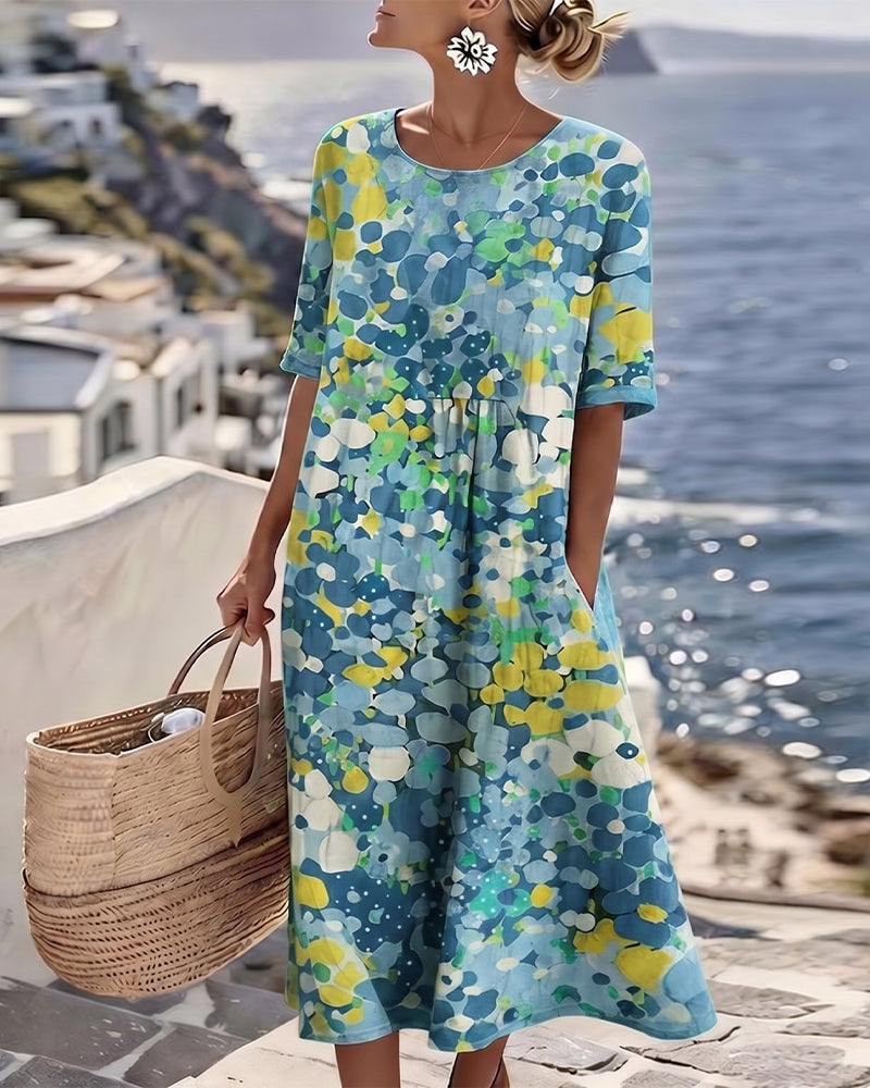 Vestido Midi Floral | Verano Suelto Mujer Manga Corta