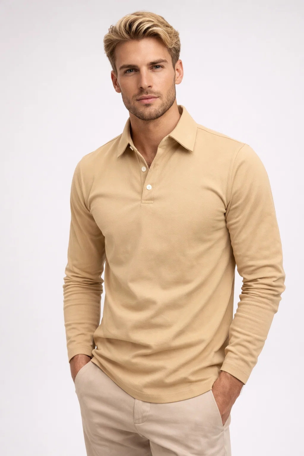 Polo Hombre Mangas Largas | Cuello Clásico, Ajuste Slim