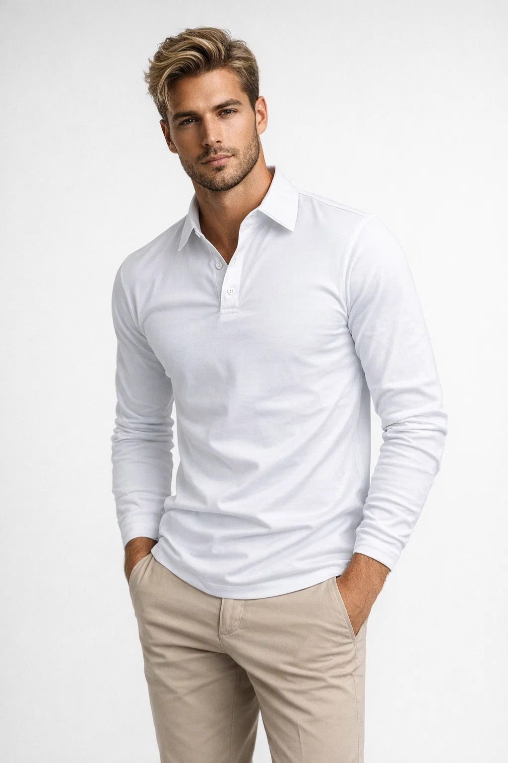 Polo Hombre Mangas Largas | Cuello Clásico, Ajuste Slim