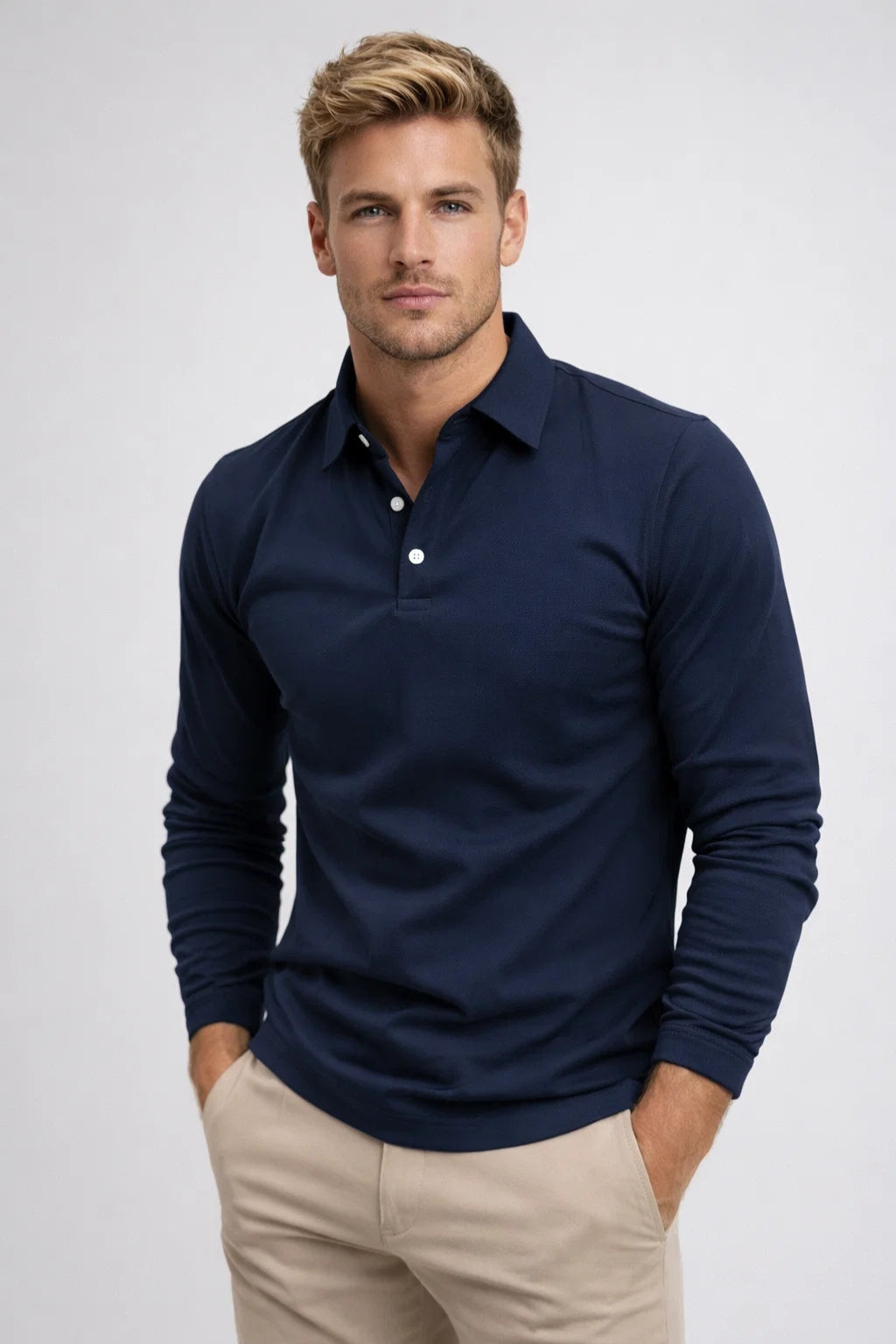 Polo Hombre Mangas Largas | Cuello Clásico, Ajuste Slim