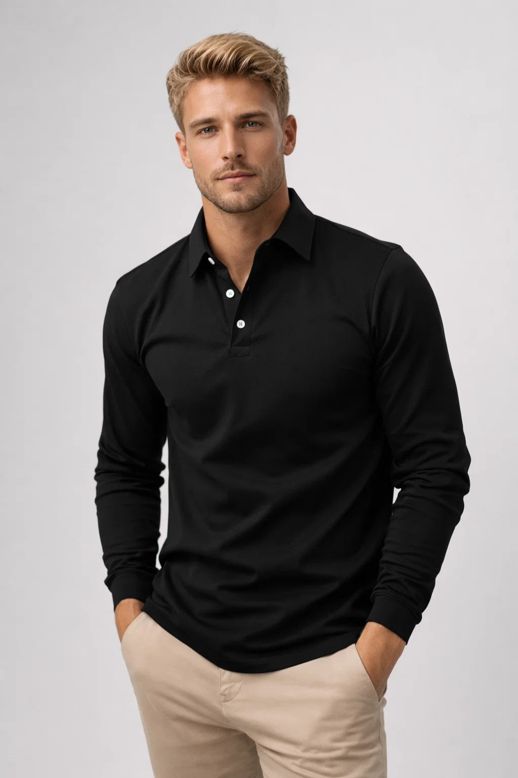 Polo Hombre Mangas Largas | Cuello Clásico, Ajuste Slim