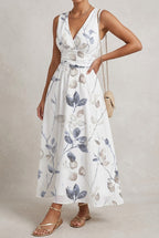 Vestido Largo de Invitada | Estampado Floral, Escote V, Sin Mangas