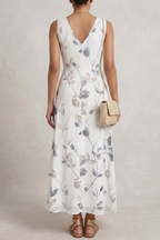Vestido Largo de Invitada | Estampado Floral, Escote V, Sin Mangas