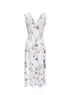Vestido Largo de Invitada | Estampado Floral, Escote V, Sin Mangas